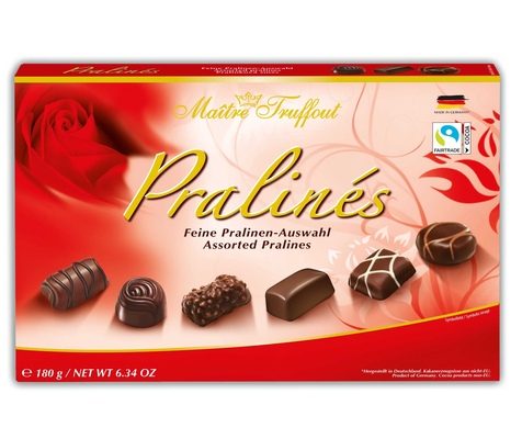 Pralinky červené 180g, směs pralinek z mléčné a hořké čokolády