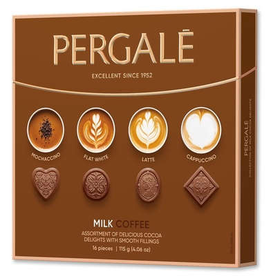 PERGALE MILK COFFEE 115g směs pralinek z kakaové pochoutky s kávovou náplní